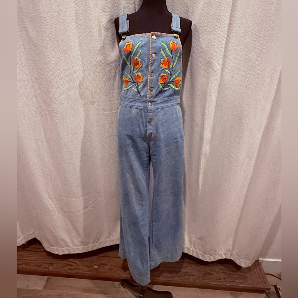 Chasing Unicorns Denim Overalls with Floral Embroidery